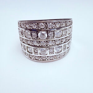 5 Row Wide 3 CT Cubic Zirconia CZ Sterling Silver 925 Grand Cocktail Domed Ring